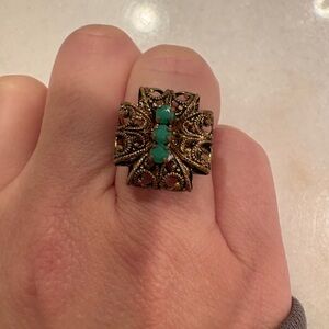 Vintage West Germany Gold Tone Ring Adjustable Green Stones